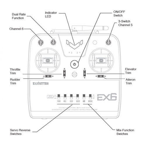 Volantex RC Aparatura Exmitter EX6 2.4GHz + Odbiornik EAR711 7CH