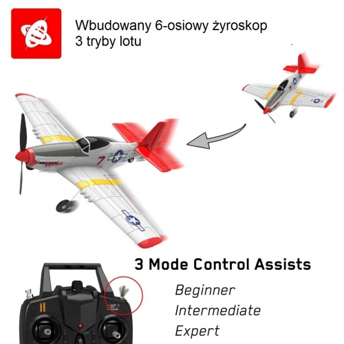 VolantexRC Mini Mustang P-51D z systemem stabilizacji Xpilot One Key Aerobatic Idealny dla początkujących 761-5 RTF